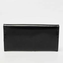 Cartier Black Glossy Leather Metal Flap Continental Wallet