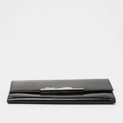 Cartier Black Glossy Leather Metal Flap Continental Wallet