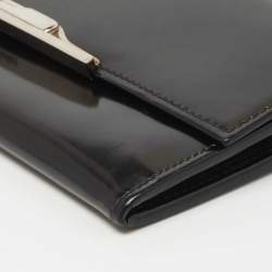 Cartier Black Glossy Leather Metal Flap Continental Wallet