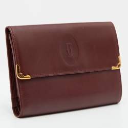 Pre Owned Cartier Burgundy Leather Must De Cartier Compact Wallet