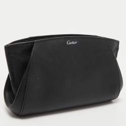 Pre Owned Cartier Black Leather C De Cartier Clutch