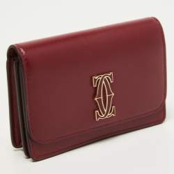Pre Owned Cartier Red Leather Double C De Cartier Card Case