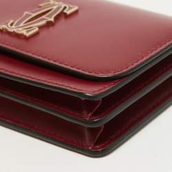 Pre Owned Cartier Red Leather Double C De Cartier Card Case