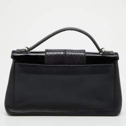 Pre Owned Cartier Black Leather and Python Classic Feminine Line Top Handle Bag