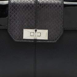 Pre Owned Cartier Black Leather and Python Classic Feminine Line Top Handle Bag