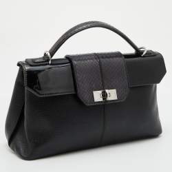 Pre Owned Cartier Black Leather and Python Classic Feminine Line Top Handle Bag