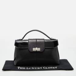 Pre Owned Cartier Black Leather and Python Classic Feminine Line Top Handle Bag