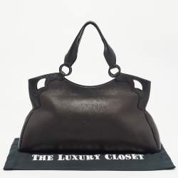 Pre Owned Cartier Black Leather and Python Embossed Medium Marcello de Cartier Shoulder Bag