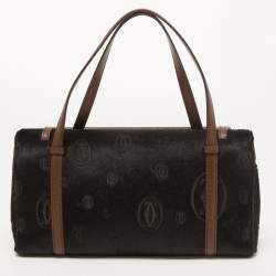 Pre Owned Cartier Black/Brown Calfhair and Leather Happy Birthday Cabochon Flap Bag