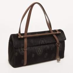 Pre Owned Cartier Black/Brown Calfhair and Leather Happy Birthday Cabochon Flap Bag