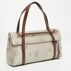 Pre Owned Cartier Brown/Grey Satin and Lizard Happy Birthday Cabochon Flap Bag