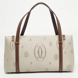 Pre Owned Cartier Brown/Grey Satin and Lizard Happy Birthday Cabochon Flap Bag