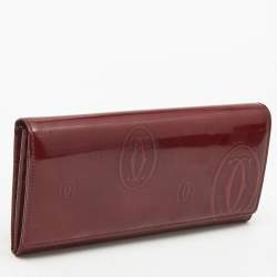 Pre Owned Cartier Burgundy Patent Leather Happy Birthday Continental Wallet