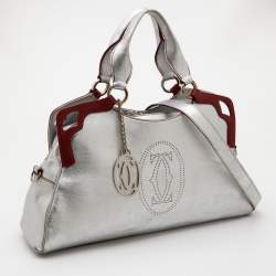 Pre Owned Cartier Silver/Red Leather Marcello de Cartier Bag
