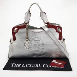 Pre Owned Cartier Silver/Red Leather Marcello de Cartier Bag