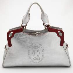 Pre Owned Cartier Silver/Red Leather Marcello de Cartier Bag