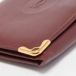 Pre Owned Cartier Burgundy Leather Must De Cartier Tri Fold Wallet