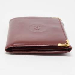 Pre Owned Cartier Burgundy Leather Must De Cartier Tri Fold Wallet
