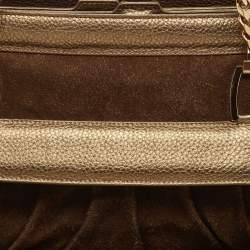 Pre Owned Cartier Gold/Olive Green Suede and Leather Frame Satchel