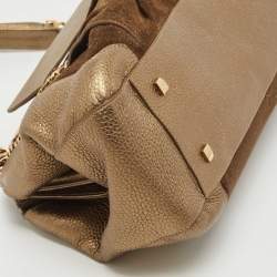 Pre Owned Cartier Gold/Olive Green Suede and Leather Frame Satchel