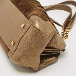 Pre Owned Cartier Gold/Olive Green Suede and Leather Frame Satchel