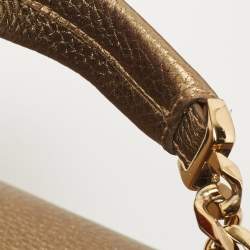 Pre Owned Cartier Gold/Olive Green Suede and Leather Frame Satchel