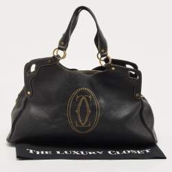 Pre Owned Cartier Black Leather Large Marcello de Cartier Bag