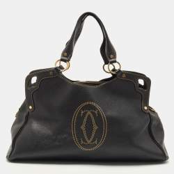 Pre Owned Cartier Black Leather Large Marcello de Cartier Bag