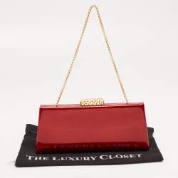 Pre Owned Cartier Red Patent Leather and Snake Trim Chain Clutch