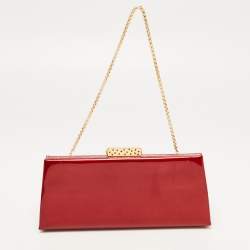 Pre Owned Cartier Red Patent Leather and Snake Trim Chain Clutch