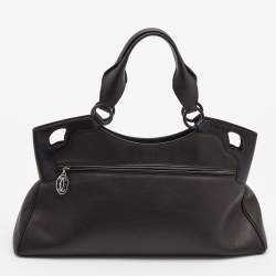 Pre Owned Cartier Black Leather and Python Embossed Medium Marcello de Cartier Shoulder Bag