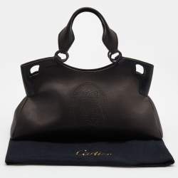 Pre Owned Cartier Black Leather and Python Embossed Medium Marcello de Cartier Shoulder Bag