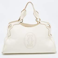 Pre Owned Cartier Off-White Leather Large Marcello de Cartier Bag