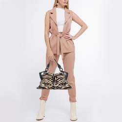 Pre Owned Cartier White/Black Zebra Print Calf Hair Small Marcello de Cartier Satchel