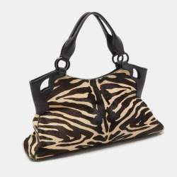 Pre Owned Cartier White/Black Zebra Print Calf Hair Small Marcello de Cartier Satchel
