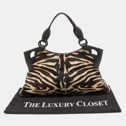 Pre Owned Cartier White/Black Zebra Print Calf Hair Small Marcello de Cartier Satchel