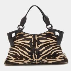 Pre Owned Cartier White/Black Zebra Print Calf Hair Small Marcello de Cartier Satchel