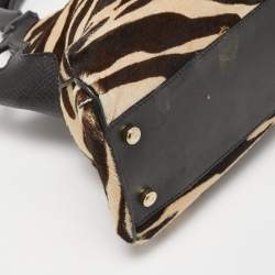 Pre Owned Cartier White/Black Zebra Print Calf Hair Small Marcello de Cartier Satchel