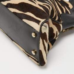 Pre Owned Cartier White/Black Zebra Print Calf Hair Small Marcello de Cartier Satchel