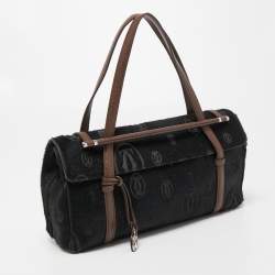 Pre Owned Cartier Black/Brown Calfhair and Leather Happy Birthday Cabochon Flap Bag