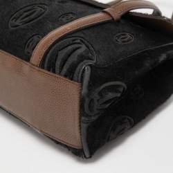 Pre Owned Cartier Black/Brown Calfhair and Leather Happy Birthday Cabochon Flap Bag