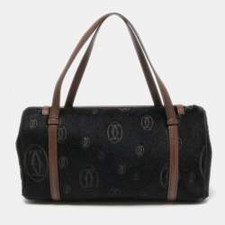 Pre Owned Cartier Black/Brown Calfhair and Leather Happy Birthday Cabochon Flap Bag