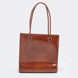 Pre Owned Cartier Brown Glossy Leather Panthere Braided Handle Tote