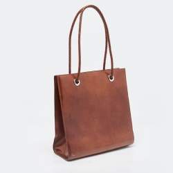 Pre Owned Cartier Brown Glossy Leather Panthere Braided Handle Tote