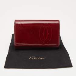 Pre Owned Cartier Red Patent Leather Happy Birthday French Wallet