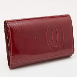 Pre Owned Cartier Red Patent Leather Happy Birthday French Wallet