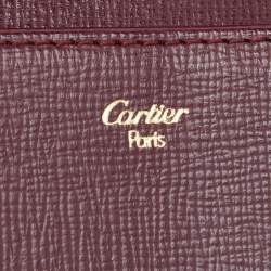 Pre Owned Cartier Burgundy Leather Marcello de Cartier Flap Compact Wallet