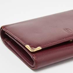 Pre Owned Cartier Burgundy Leather Marcello de Cartier Flap Compact Wallet