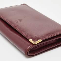 Pre Owned Cartier Burgundy Leather Marcello de Cartier Flap Compact Wallet