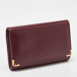 Pre Owned Cartier Burgundy Leather Marcello de Cartier Flap Compact Wallet